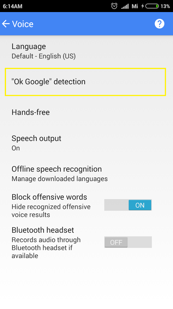 ok google detection in redmi2 mic problem