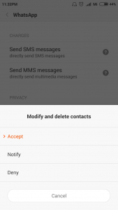 Contact option permission in whatsapp Redmi 2 prime mi3 mi4 mi5