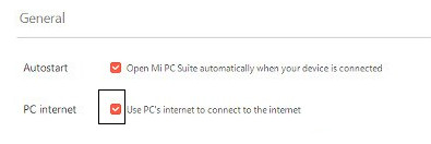 PC Suite net share option  Xiaomi