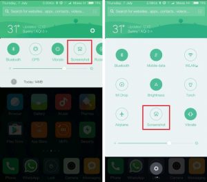 Screenshot procedure from status bar in Xiaomi Mobiles