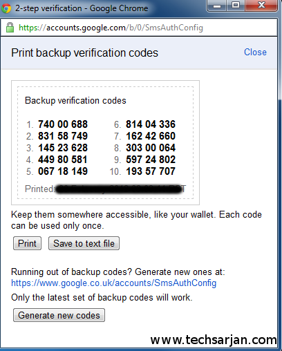 Google Backup codes helps to login in Gmail-Phone lost